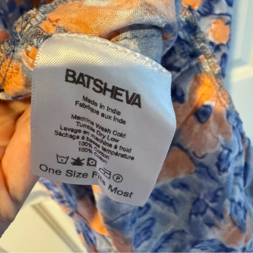 Batsheva Floral Peach & Blue Tent Snap House Dress - Picture 4 of 5